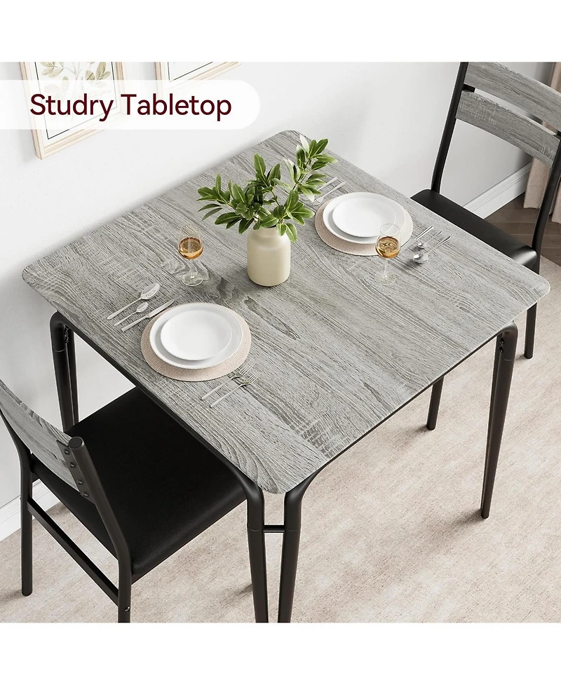 gaomon 3-Piece Dining Table Set, Wooden Square Table and Chairs for 2, Breakfast Table for Home or Commercial Dining Room