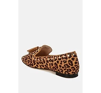 Niloha Studs & Tassels Detail Leopard Loafers