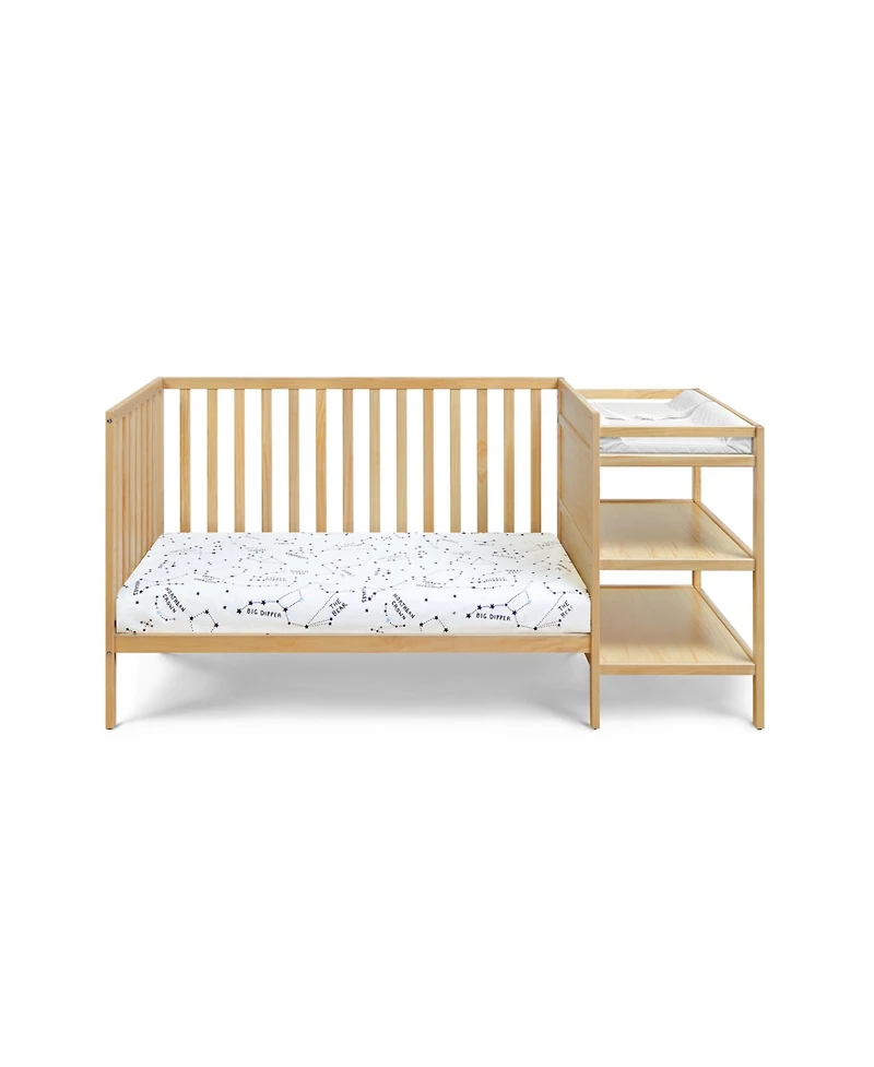 Flynama 3 in 1 convertible crib and changer combo solid wood 3 position mattress support attached changing table storage for baby nursery