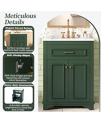Sillysis 24" Bathroom Vanity with Ceramic Sink, Modern Freestanding Mdf Cabinet, Tip-Out Drawer Soft Close Door for Small Bathrooms
