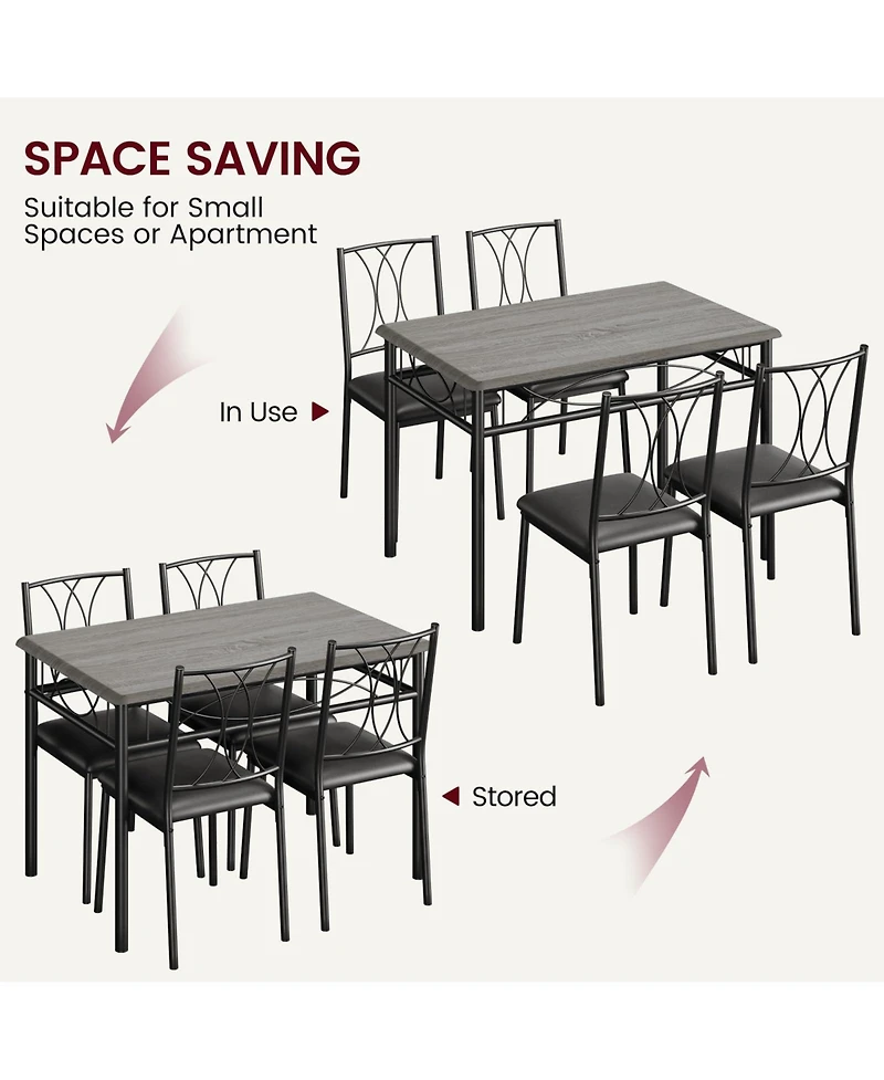 gaomon 5-Piece Wood Dining Table Set for 4, Rectangular Table with 4 Metal Chairs, Compact for Small Kitchens, Apartments