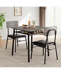 gaomon 3-Piece Dining Table Set for 2, Small Table with 2 Upholstered Chairs, Square Table with Storage, Metal Legs for Apartment