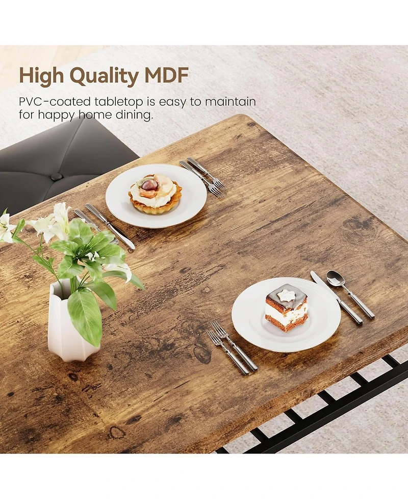 gaomon 4-Piece Square Dining Table Set, Wood Table with 2 Upholstered Chairs & Bench, Metal Frame, Storage for Small Space