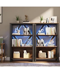 gaomon 4-Tier Retro Bookshelf with Led Light, Industrial Rustic Bookcase, Open Wood Storage Rack for Bedroom or Living Room