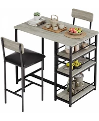 gaomon 3-Piece Bar Table Set, Dining Table & 2 Cushion Stools, Tall Breakfast Nook with Storage Shelves for Apartment