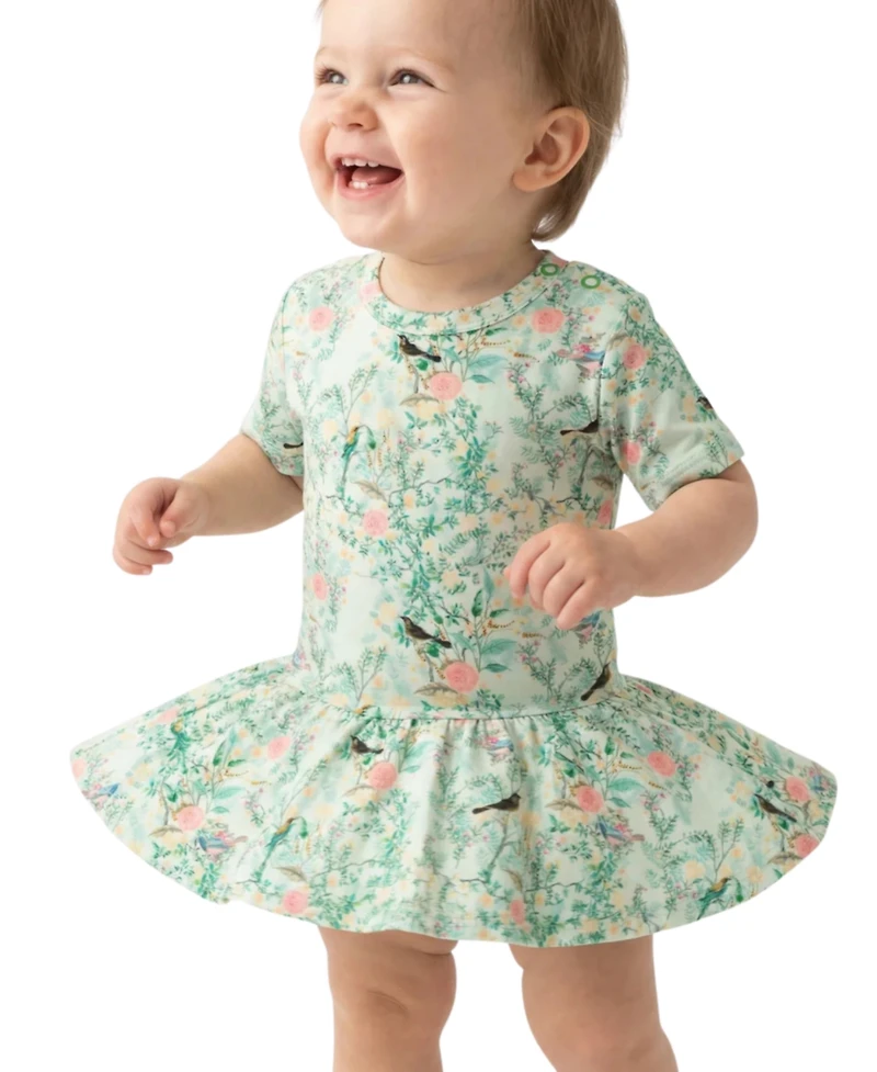 Motette Baby Girls Sage Blossom Bamboo Twirl Dress with Bodysuit