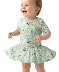 Motette Baby Girls Sage Blossom Bamboo Twirl Dress with Bodysuit