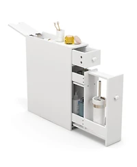 Costway Bathroom Floor Cabinet Toilet Narrow Storage Organizer with Flip Top