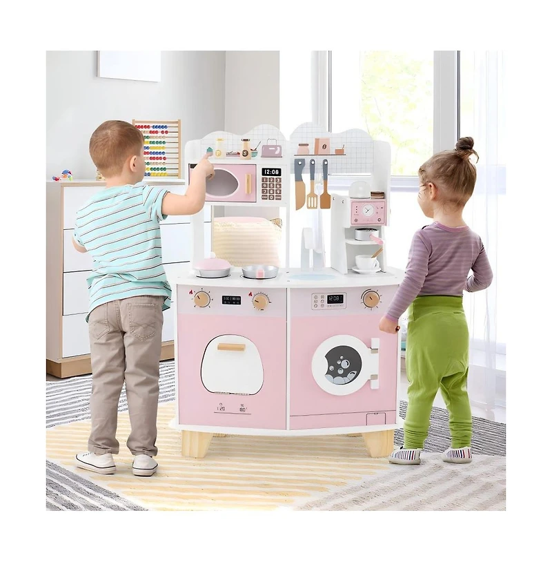 Hongge Wooden Kids Kitchen Playset with Coffee Maker for kids