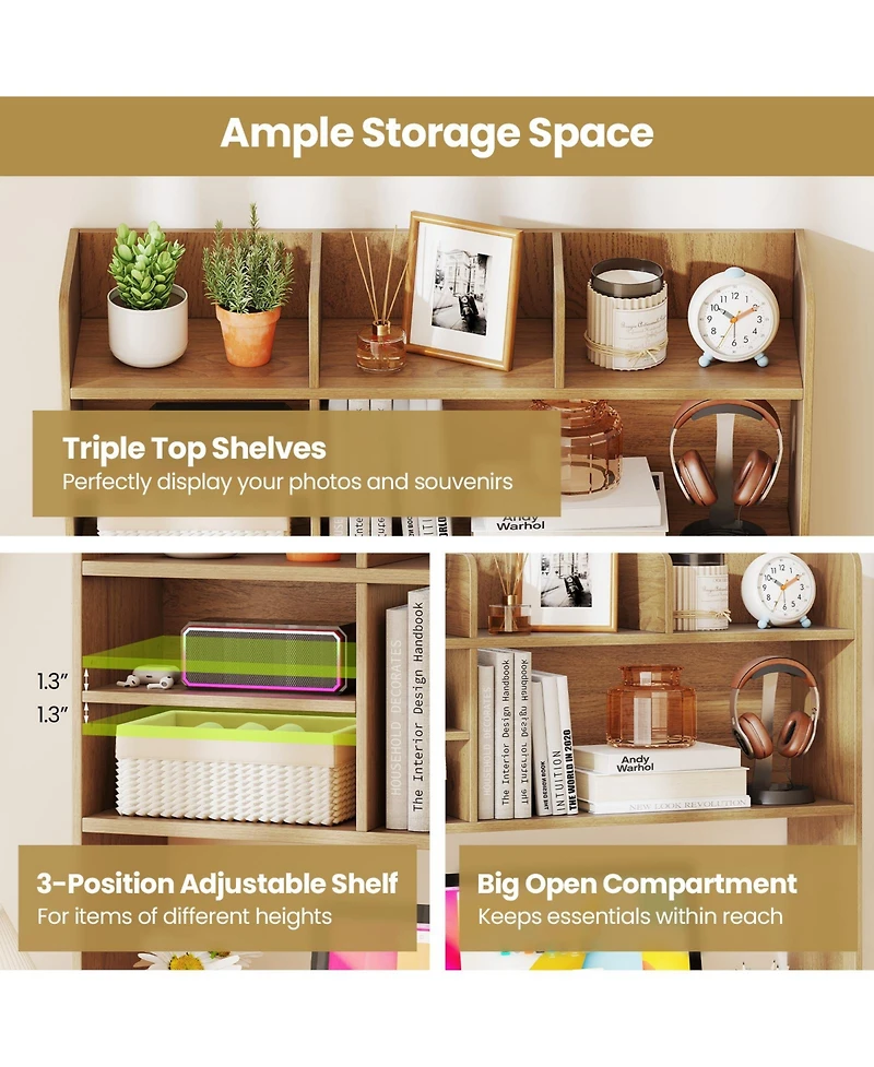 Sugift Desktop Storage Hutch Bookshelf with Multiple Open Shelves