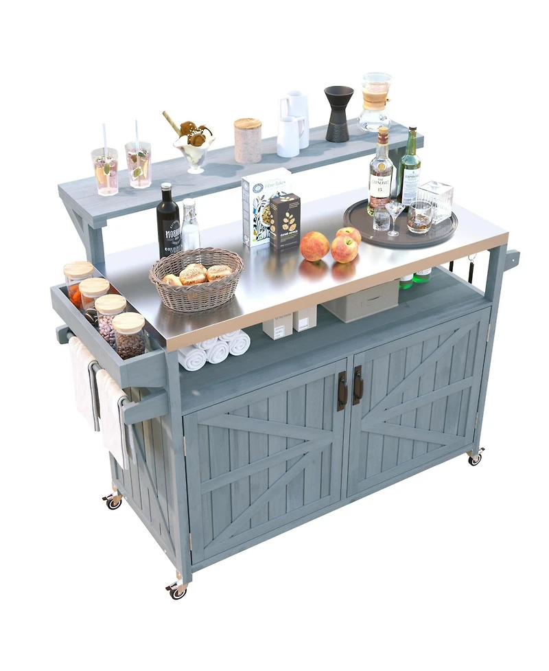 Mondawe 78.3" Outdoor Kitchen Island with Foldable Grill Table