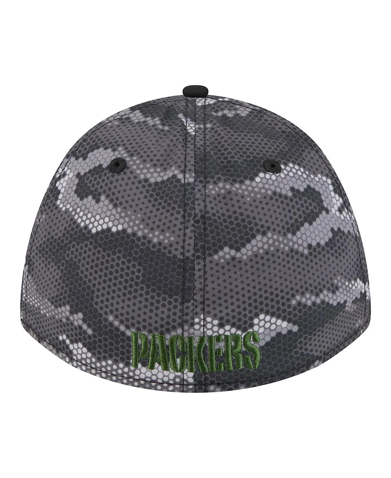 New Era Men's Black Green Bay Packers Camo A-Frame 39THIRTY Flex Hat
