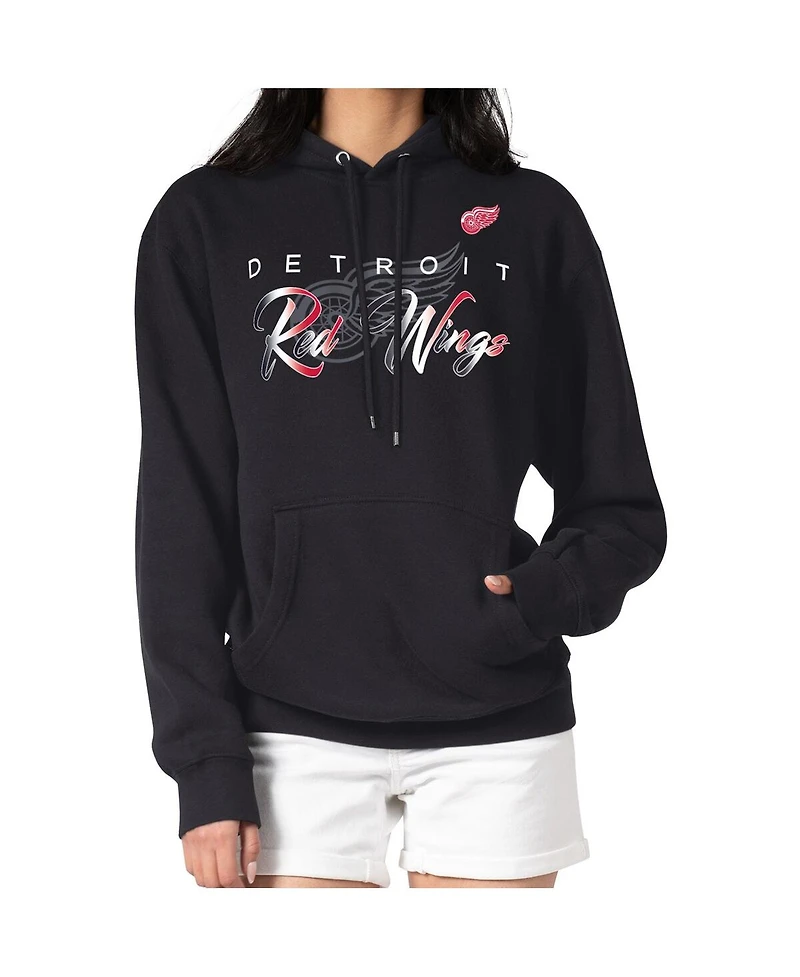 G-iii 4Her by Carl Banks Men's Black Detroit Red Wings Shadow Logo Fleece Pullover Hoodie