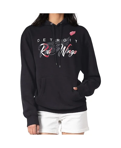 G-iii 4Her by Carl Banks Men's Black Detroit Red Wings Shadow Logo Fleece Pullover Hoodie