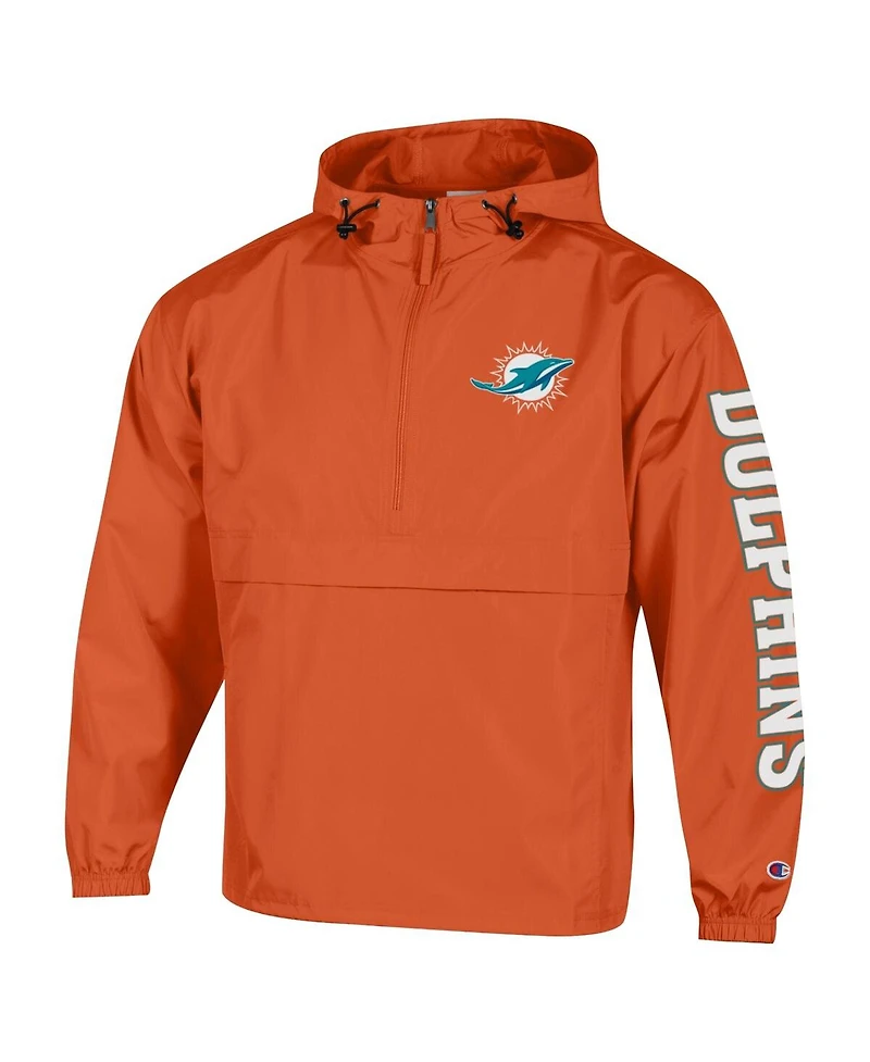 Champion Men's Orange Miami Dolphins Packable Windbreaker Half-Zip Jacket