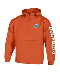 Champion Men's Orange Miami Dolphins Packable Windbreaker Half-Zip Jacket