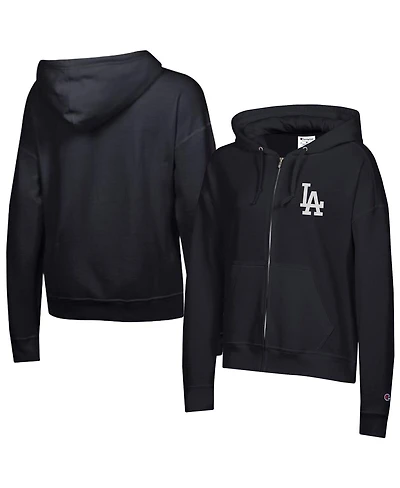 Champion Women's Black Los Angeles Dodgers Powerblend Fleece Full-Zip Hoodie