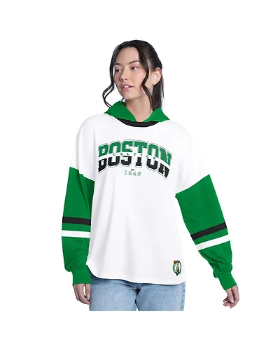 G-iii 4Her by Carl Banks Women's White/Green Boston Celtics Key Player Oversized Hooded Long Sleeve T-Shirt