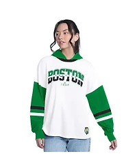 G-iii 4Her by Carl Banks Women's White/Green Boston Celtics Key Player Oversized Hooded Long Sleeve T-Shirt