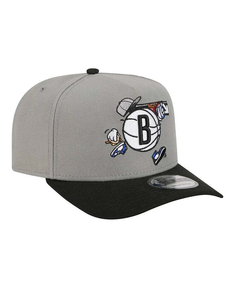 New Era Men's Gray Brooklyn Nets Injection Cartoon Logo A-Frame 9FIFTY Adjustable Hat