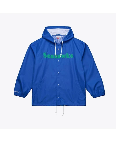 Mitchell & Ness Men's Royal Seattle Seahawks Coaches Full-Snap Hooded Windbreaker Jacket