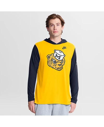 Nike Men's Maize/Navy Michigan Wolverines Campus Legacy Tri-Blend Long Sleeve Hooded T-Shirt