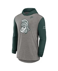 Nike Men's Heather Gray/Green Michigan State Spartans Campus Legacy Tri-Blend Long Sleeve Hooded T-Shirt