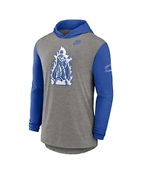 Nike Men's Heather Gray/Royal Duke Blue Devils Campus Legacy Tri-Blend Long Sleeve Hooded T-Shirt