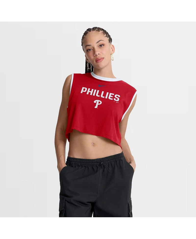 Nike Women's Red Philadelphia Phillies Primetime Loose Dri-fit Cropped Tank Top