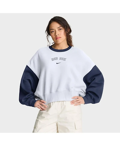 Nike Women's White/Navy Boston Red Sox Oversized High Hip Fleece Sweatshirt