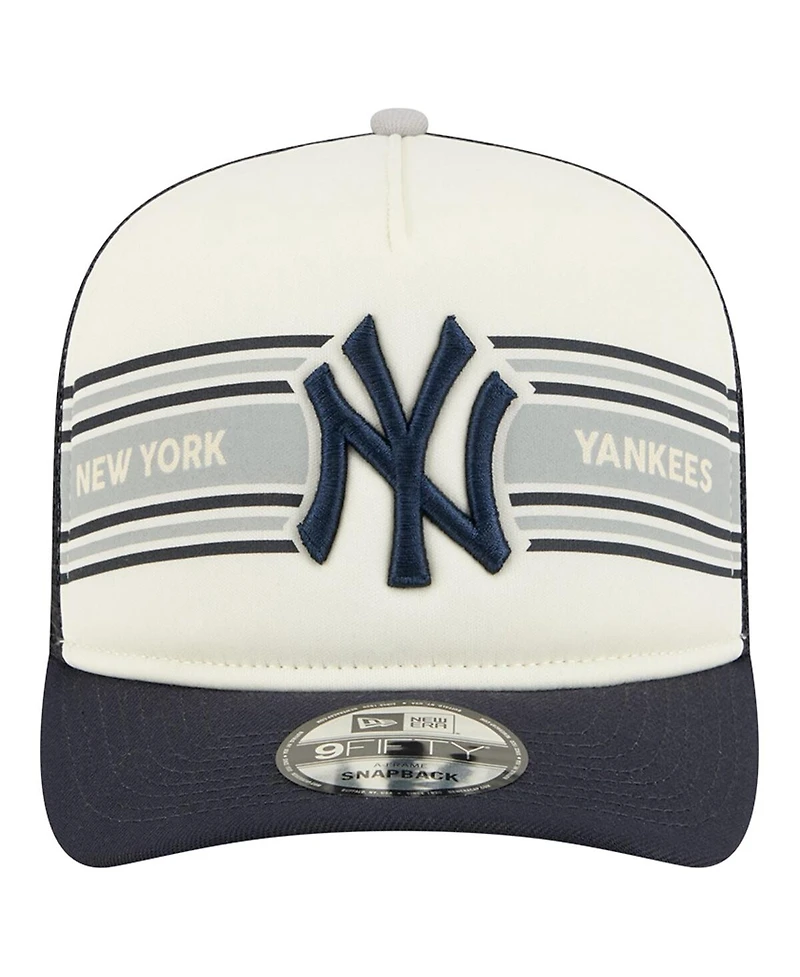 New Era Men's Cream/Navy New York Yankees Banner A-Frame 9FIFTY Trucker Snapback Hat