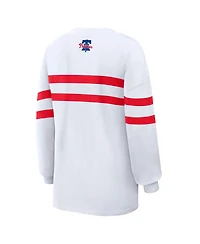 Wear by Erin Andrews Women's White Philadelphia Phillies Oversized Long Sleeve Striped T-Shirt