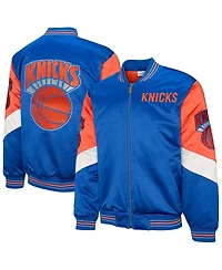Mitchell & Ness Men's Blue New York Knicks Throw It Back Heavyweight Full-Zip Satin Jacket