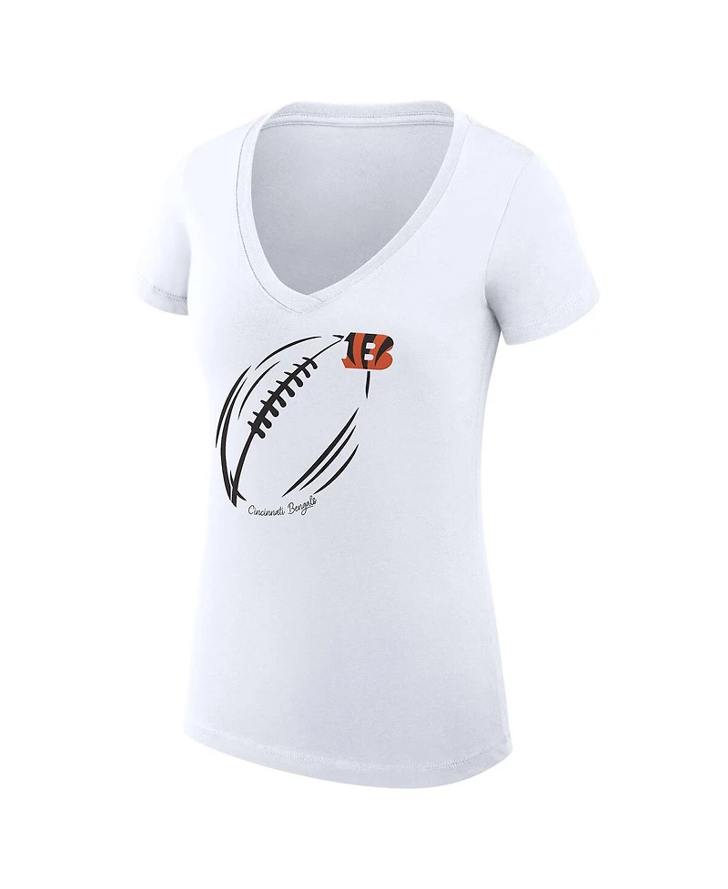 G-iii 4Her by Carl Banks Women's White Cincinnati Bengals Super-Slim Fit Lightweight Subtle Football V-Neck T-Shirt