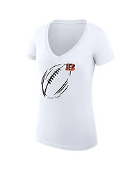 G-iii 4Her by Carl Banks Women's White Cincinnati Bengals Super-Slim Fit Lightweight Subtle Football V-Neck T-Shirt