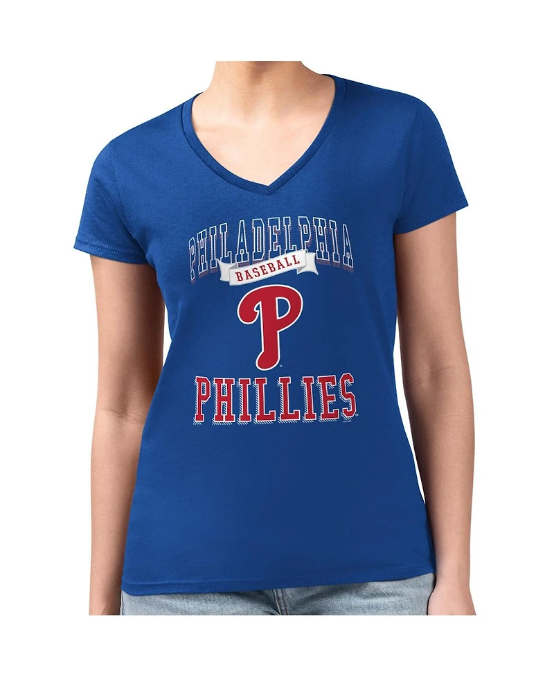 G-iii 4Her by Carl Banks Women's Royal Philadelphia Phillies Super-Slim Fit Lightweight Team Logo Graphic V-Neck T-Shirt
