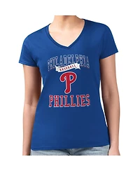 G-iii 4Her by Carl Banks Women's Royal Philadelphia Phillies Super-Slim Fit Lightweight Team Logo Graphic V-Neck T-Shirt