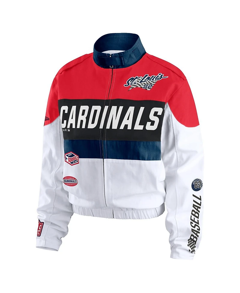 Wear by Erin Andrews Women's Red/White St. Louis Cardinals Racing Full-Zip Jacket