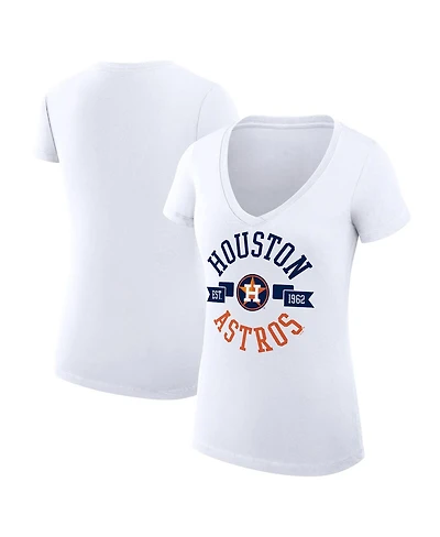 G-iii 4Her by Carl Banks Women's White Houston Astros Super-Slim Fit Lightweight City Graphic V-Neck T-Shirt
