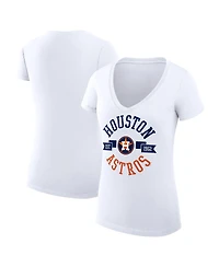 G-iii 4Her by Carl Banks Women's White Houston Astros Super-Slim Fit Lightweight City Graphic V-Neck T-Shirt