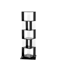 Rainsken 360° Rotating Bookshelf, 5-Tier Floor Standing Bookcase, Modern Display Rack with Acrylic Plate, Anti-toppling Base for Living Room