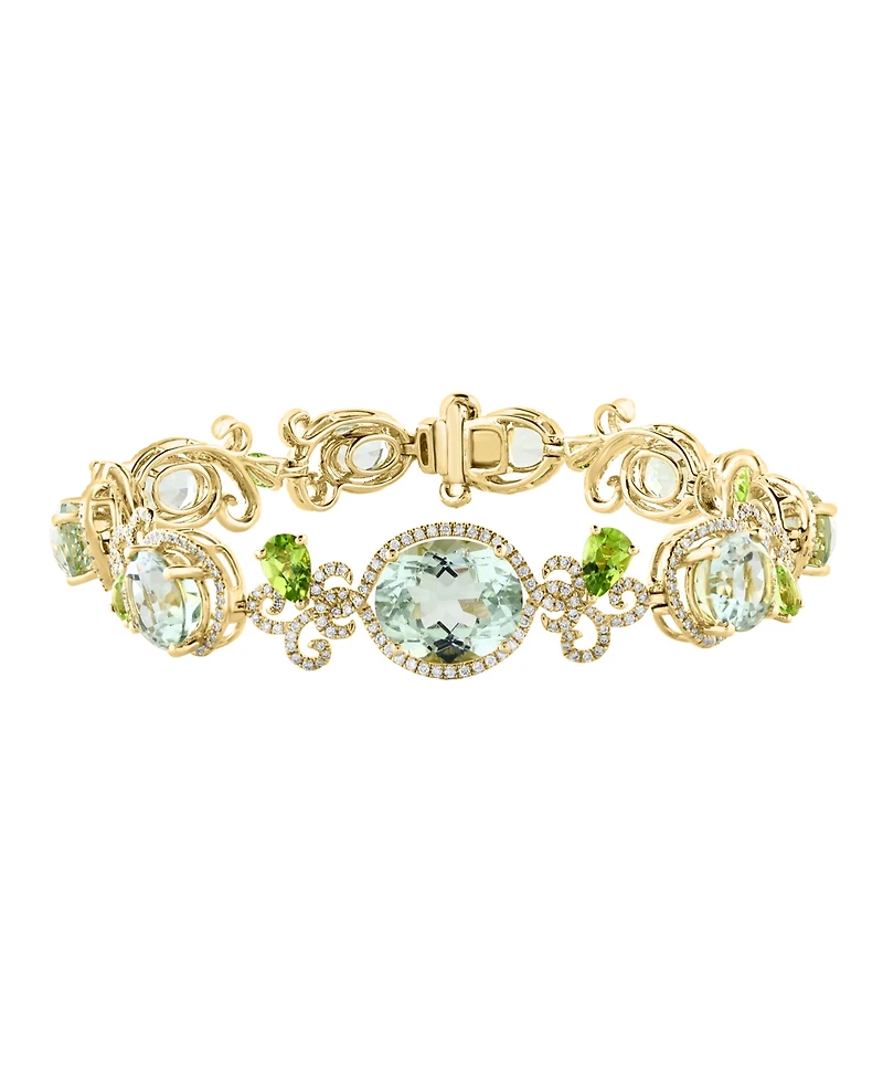Lali Jewels Green Amethyst (4/5 ct .t.w.), Peridot (9/10 ct. t.w.) & Diamond (8/10 ct. t.w.) Bracelet in 14k Yellow Gold