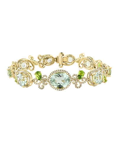 Lali Jewels Green Amethyst (4/5 ct .t.w.), Peridot (9/10 ct. t.w.) & Diamond (8/10 ct. t.w.) Bracelet in 14k Yellow Gold