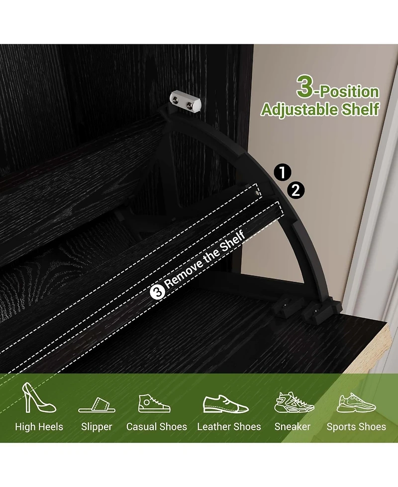 gaomon Shoe Storage Cabinet with 3 Flip Drawers Fluted Organizer Metal Legs Slim Entryway Rack