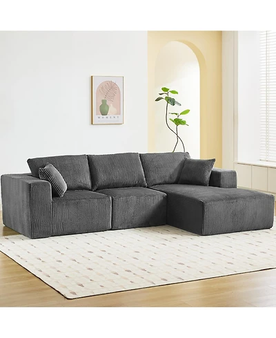 gaomon 108" L-Shaped Modular Sectional Sofa, 3-Piece Corduroy Cloud Couch with Right Facing Chaise and Armrests, No Assembly