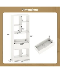Slickblue 51 Inch Bookcase with Drawer and 7 Storage Compartments