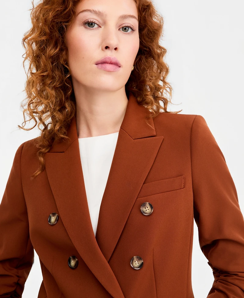 Tahari Asl Petite Ruched-Sleeve One-Button Blazer