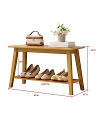 Modern wood entryway bench with storage shelf—space saving seating for hallways, bedrooms, living rooms, or narrow areas.