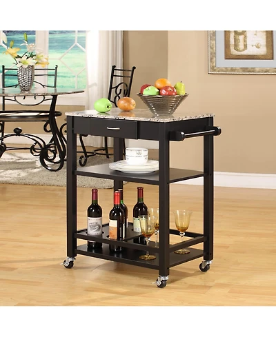 Kings Brand Furniture Faux Marble with Wood Kitchen Buffet Serving Cart, Black Finish