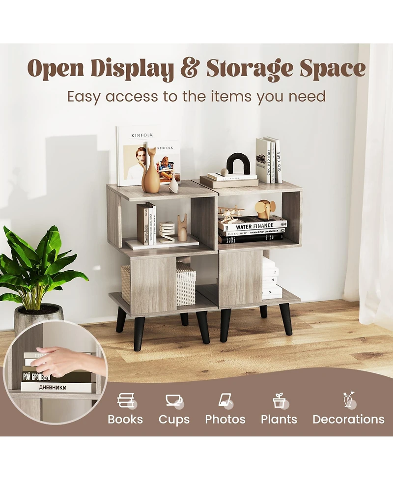 Slickblue 3-Tier Geometric Bookshelf Set of 2 with Open Shelves